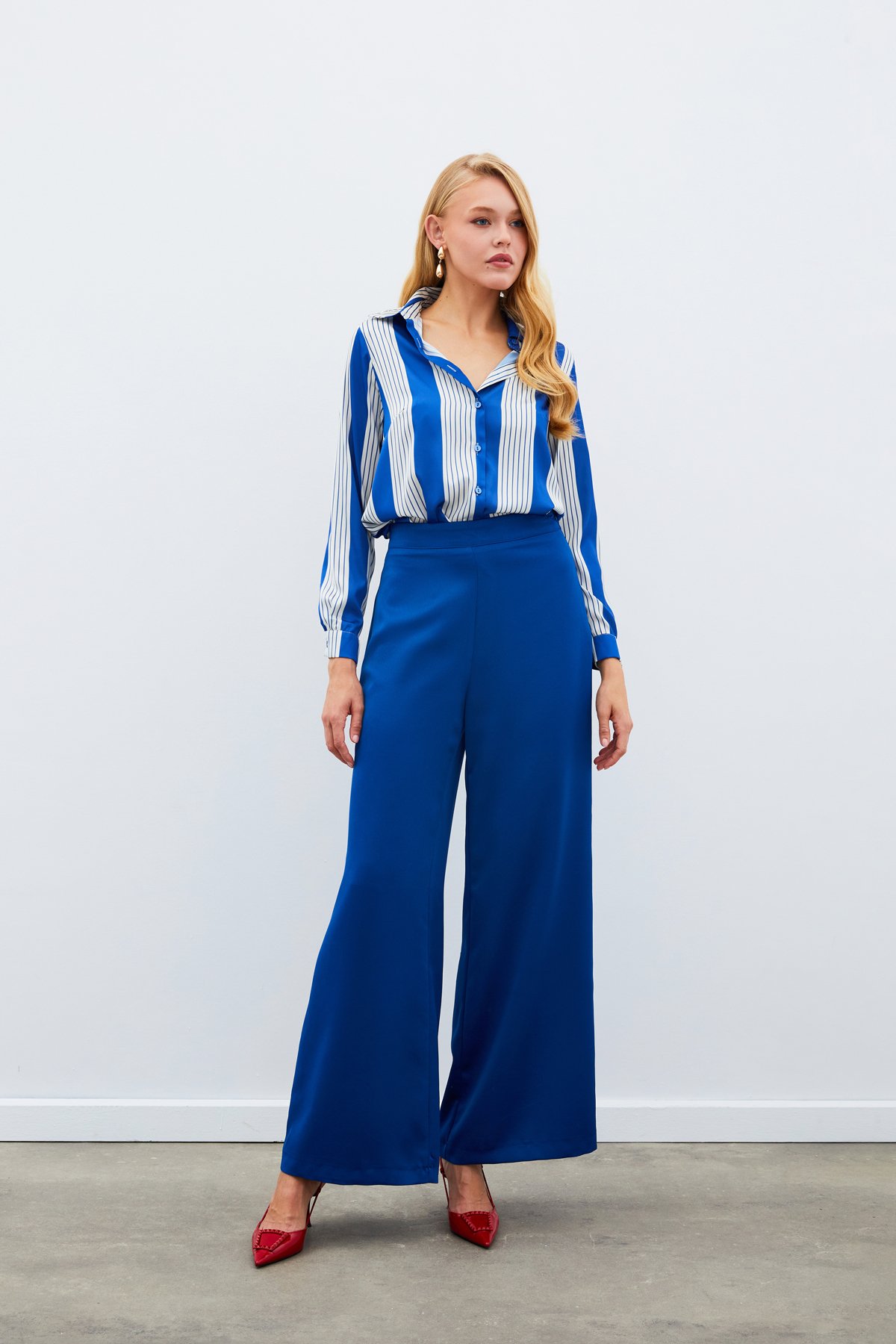 Çizgi Desenli Gömlek - SAX MAVİ