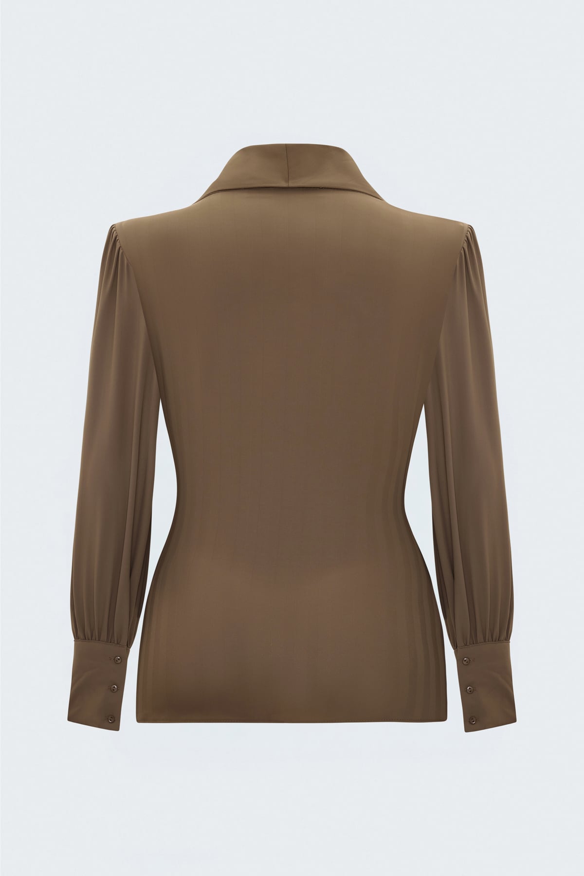 Striped Wrap Blouse - Coffee wıth mılk