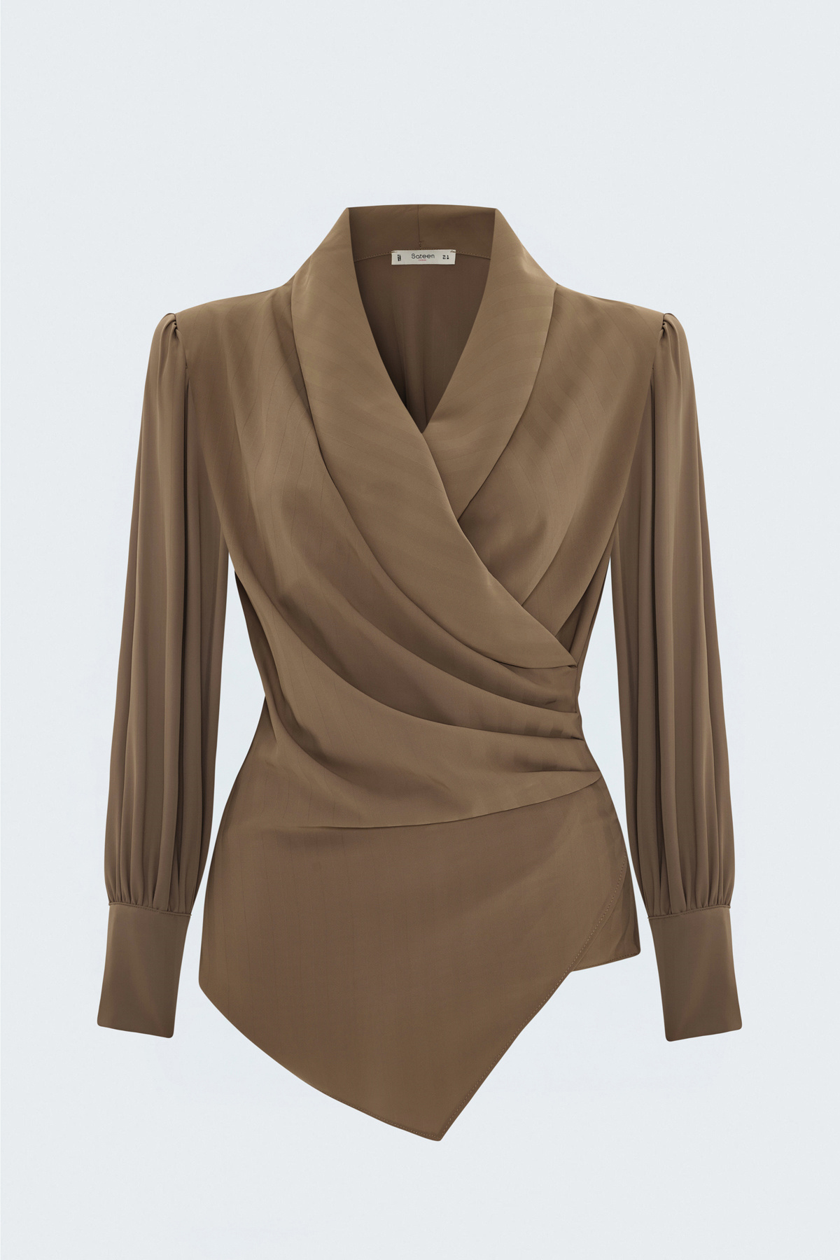Striped Wrap Blouse - Coffee wıth mılk
