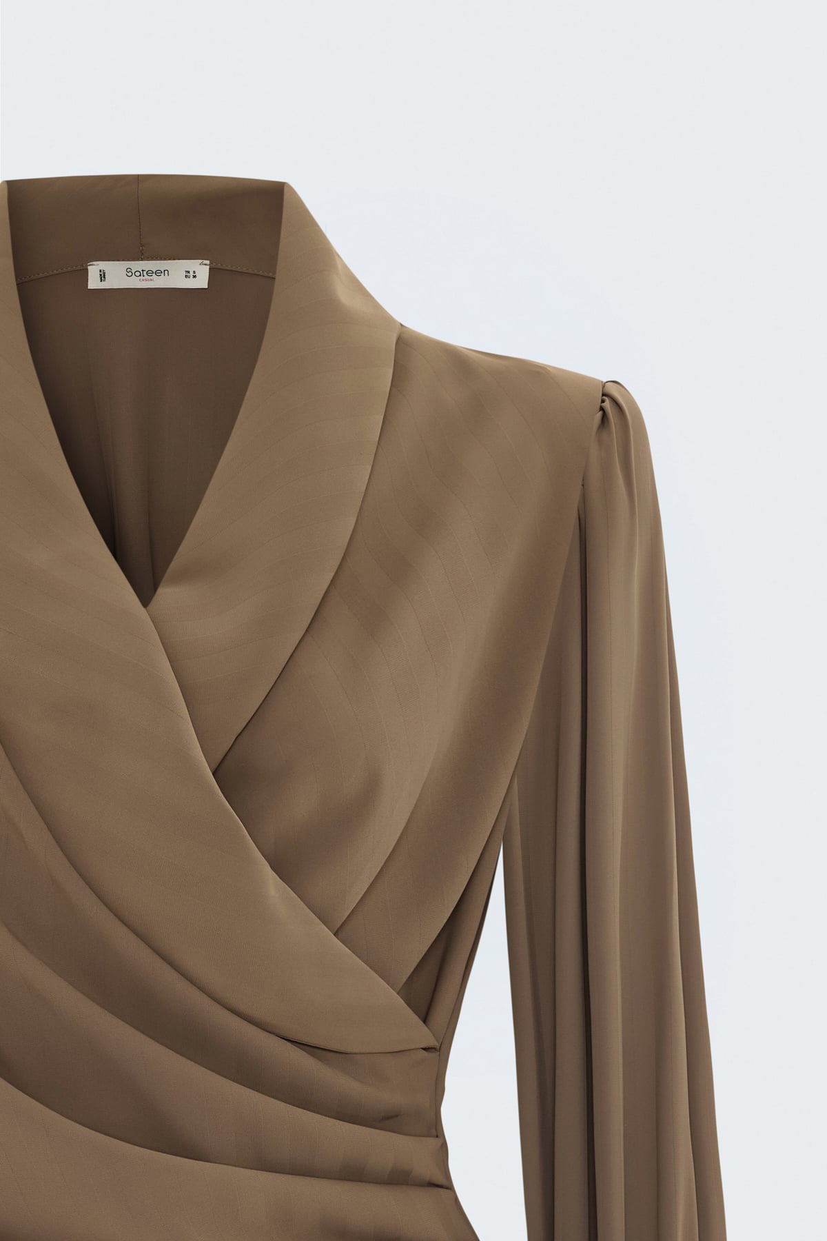 Striped Wrap Blouse - Coffee wıth mılk