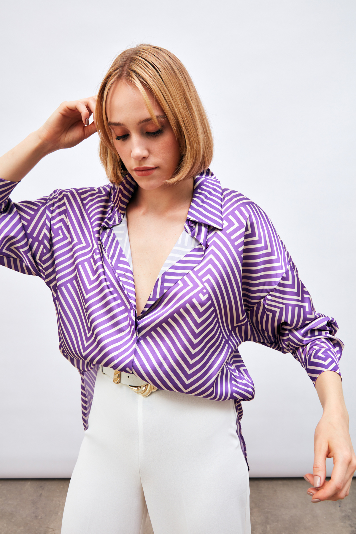 Çizgi Desenli Salaş Gömlek - MOR