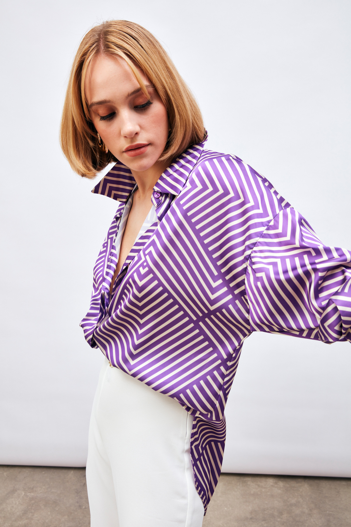 Çizgi Desenli Salaş Gömlek - MOR