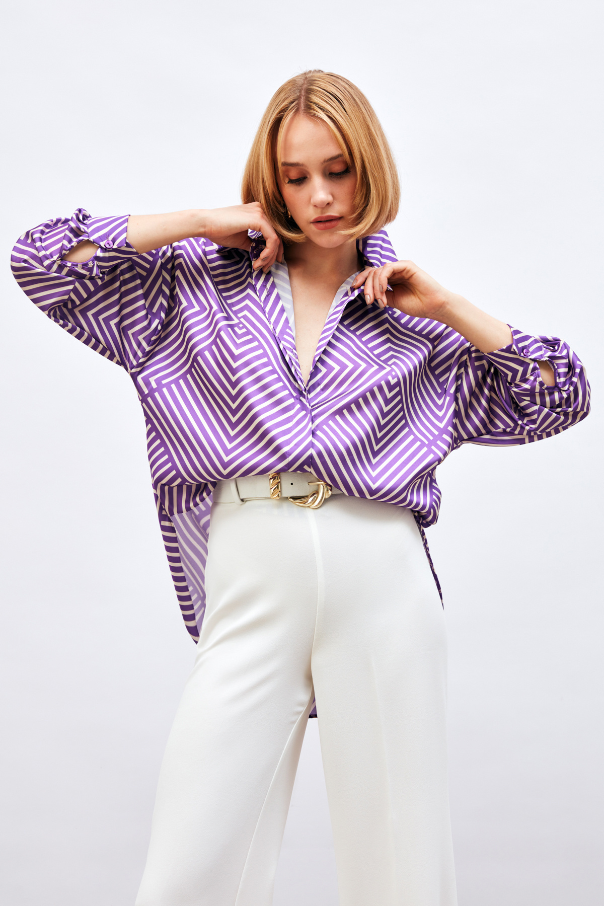 Çizgi Desenli Salaş Gömlek - MOR