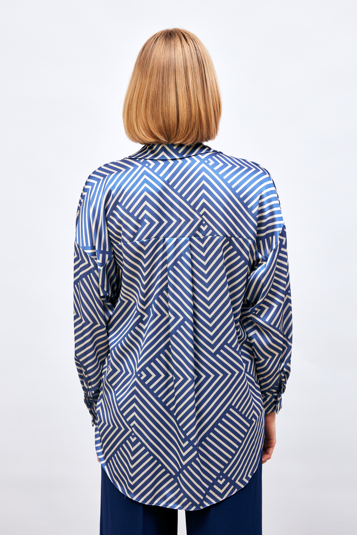 Çizgi Desenli Salaş Gömlek - SAX MAVİ
