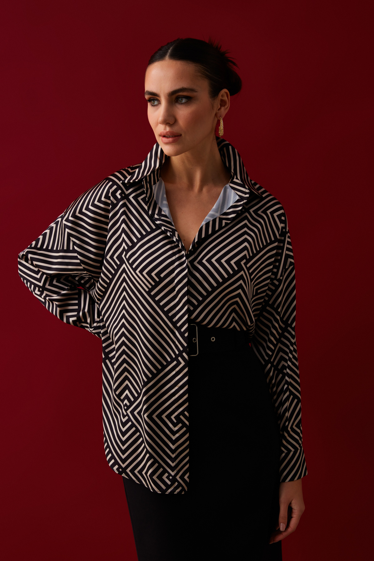 Çizgi Desenli Salaş Gömlek - SİYAH