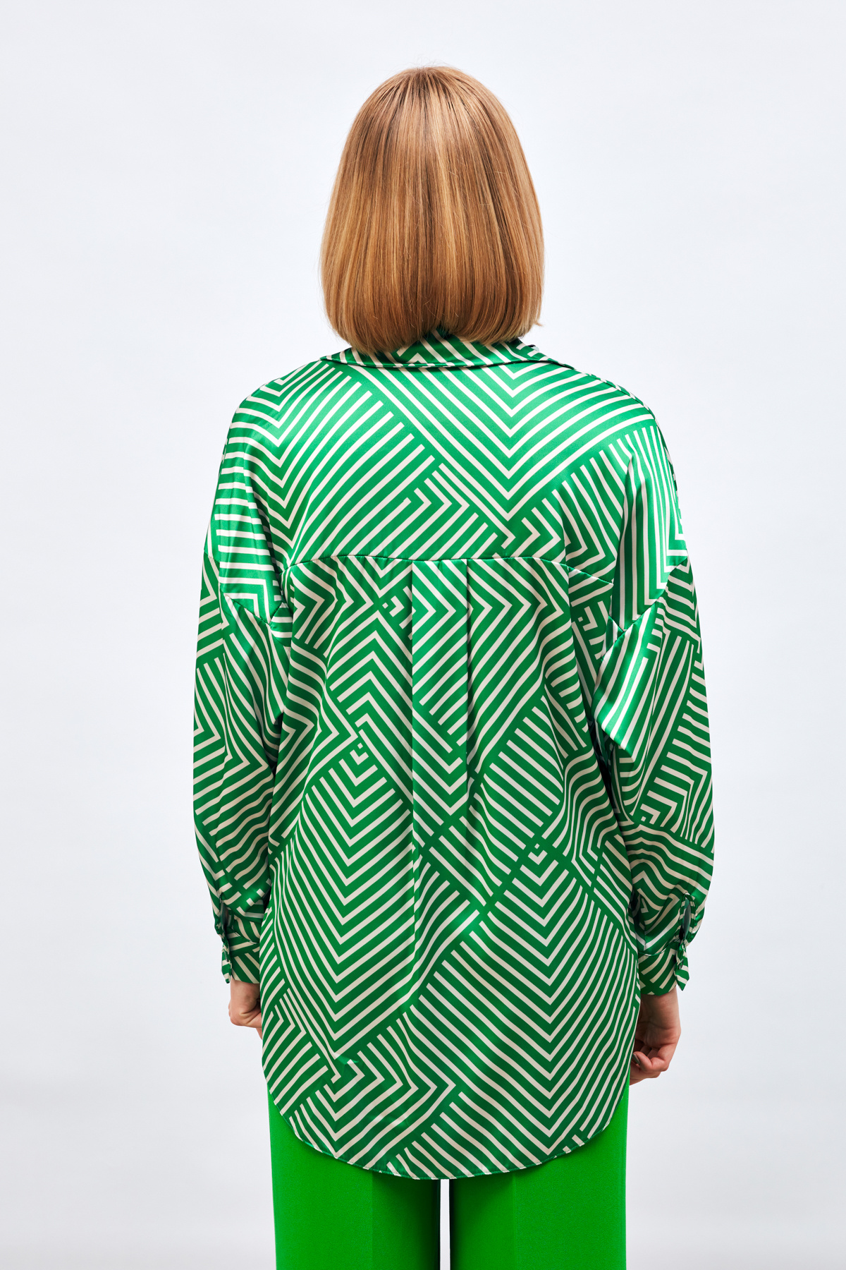 Çizgi Desenli Salaş Gömlek - YEŞİL