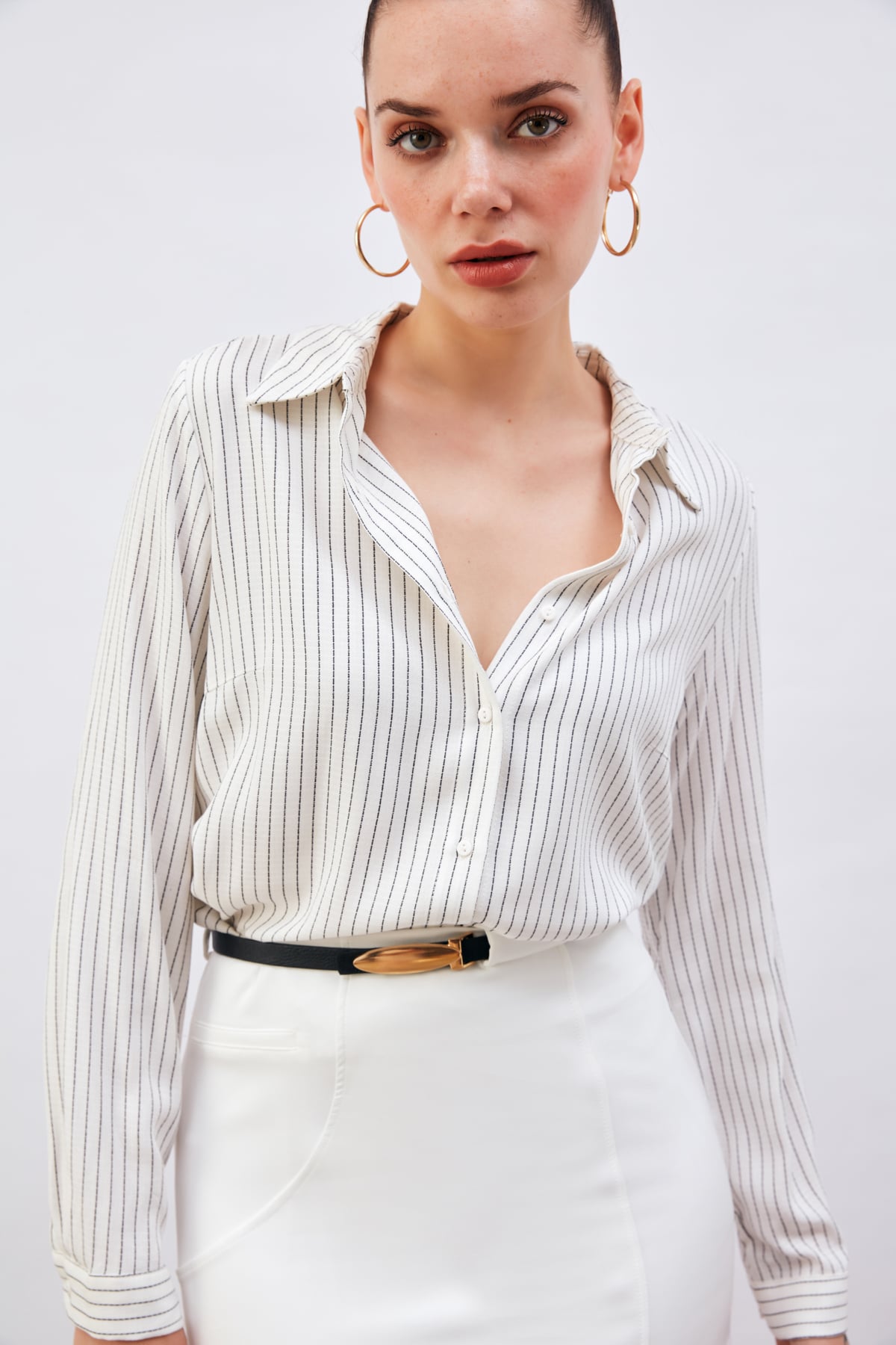 Line Pattern Long Shirt - ECRU