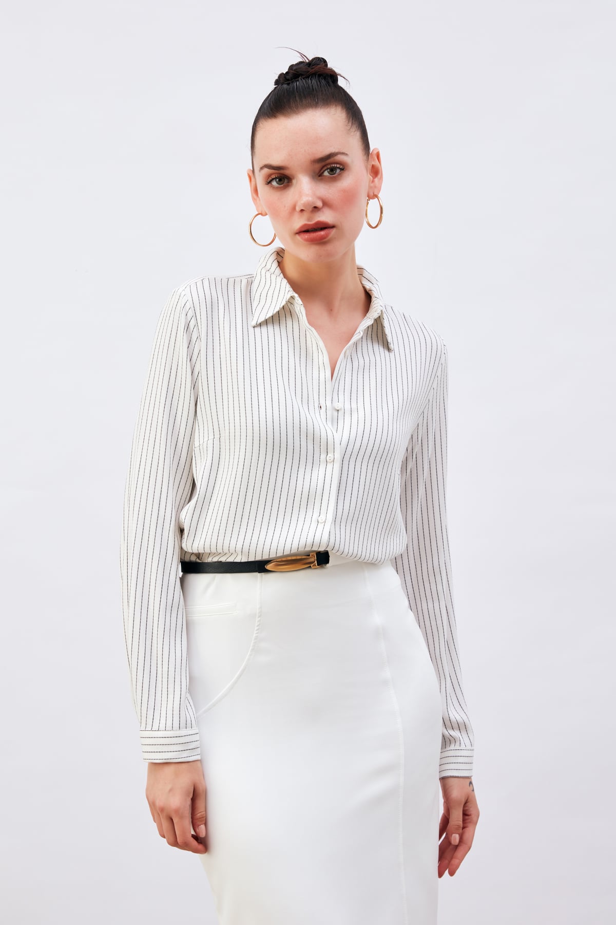 Line Pattern Long Shirt - ECRU