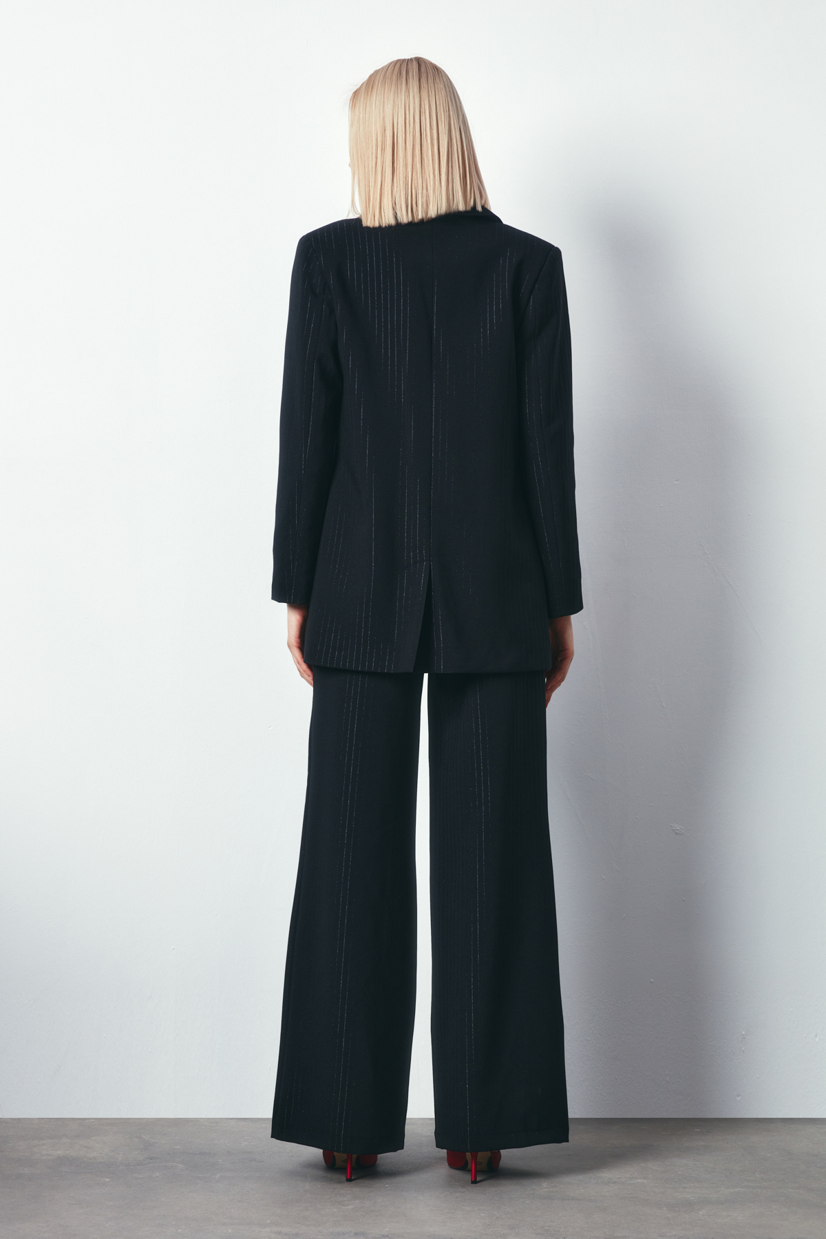 Çizgileri Parlak Salaş Ceket - SİYAH