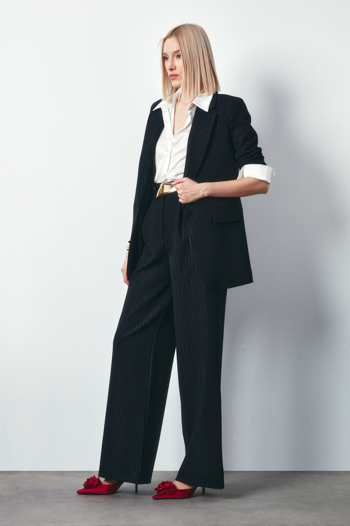 Çizgileri Parlak Salaş Ceket - SİYAH