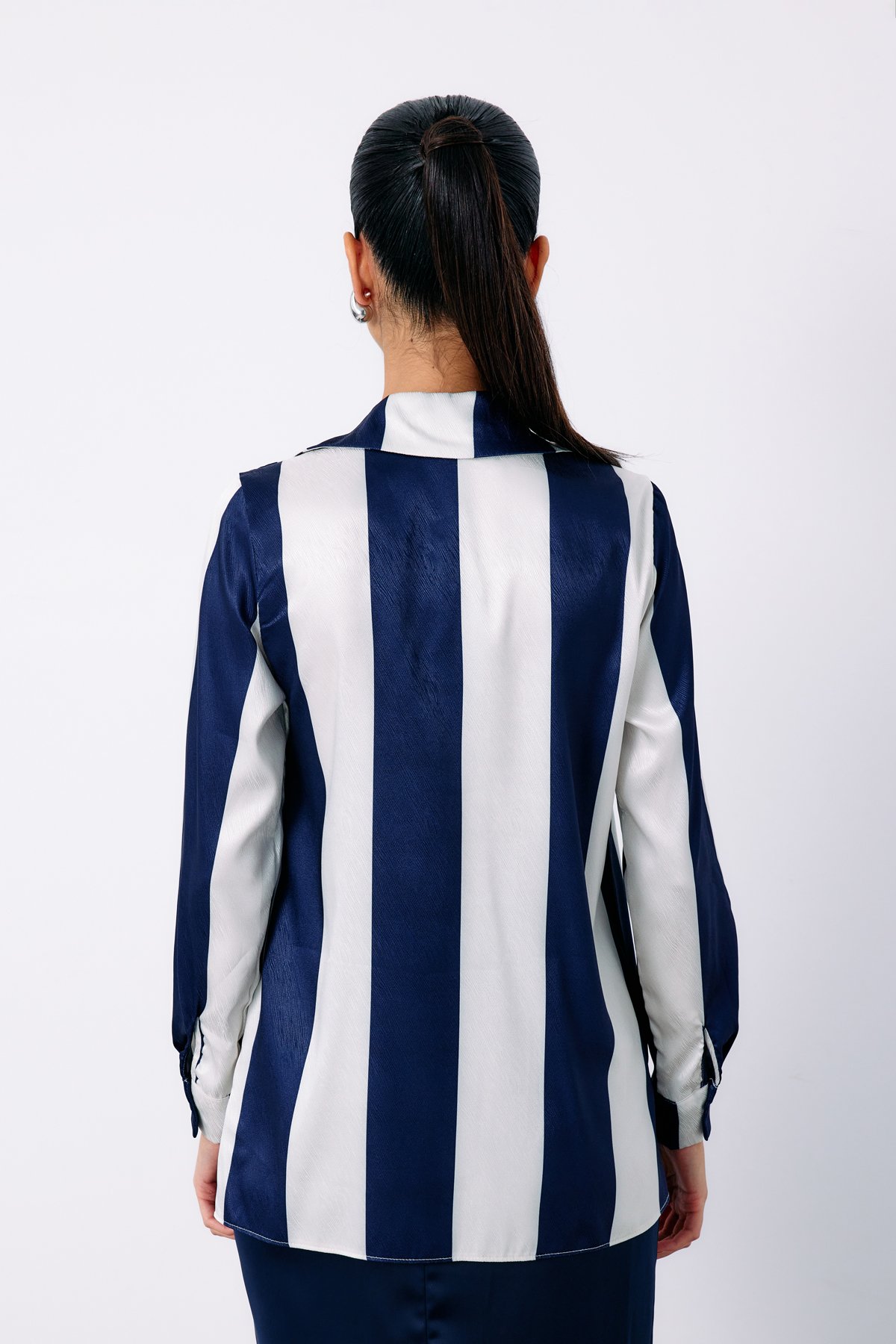 Çizgili Düz Gömlek - LACİVERT