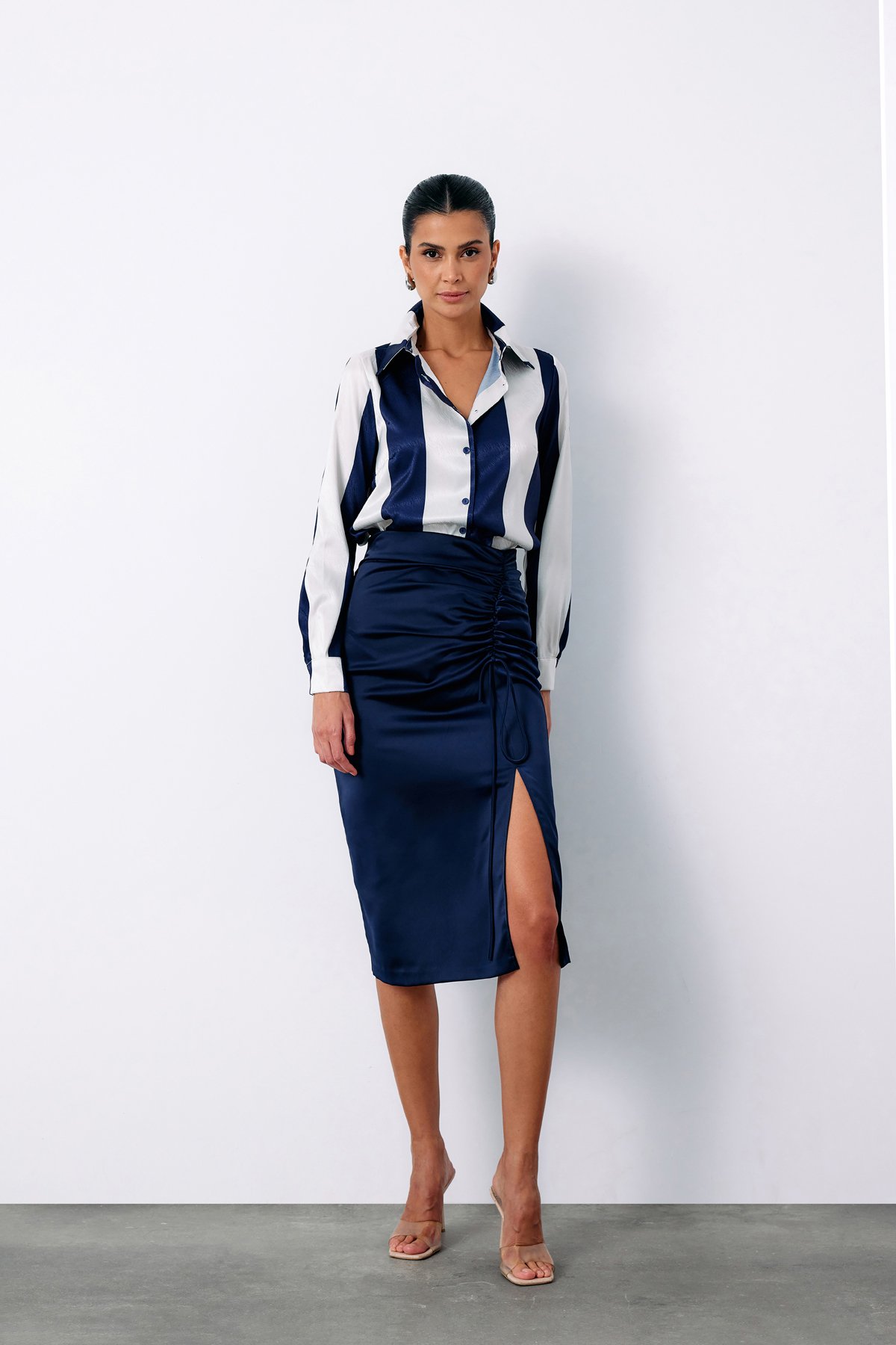 Çizgili Düz Gömlek - LACİVERT