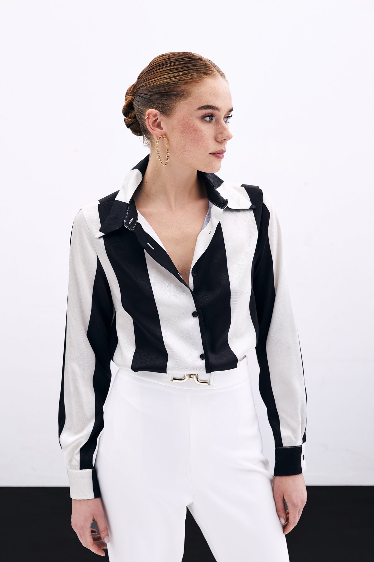 Çizgili Düz Gömlek - Siyah