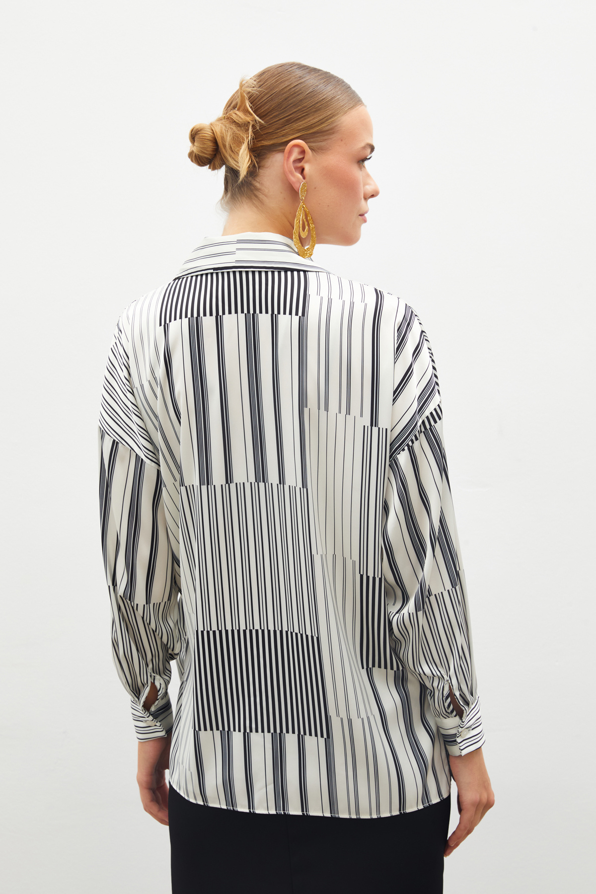 Çizgili Düz Gömlek - SİYAH