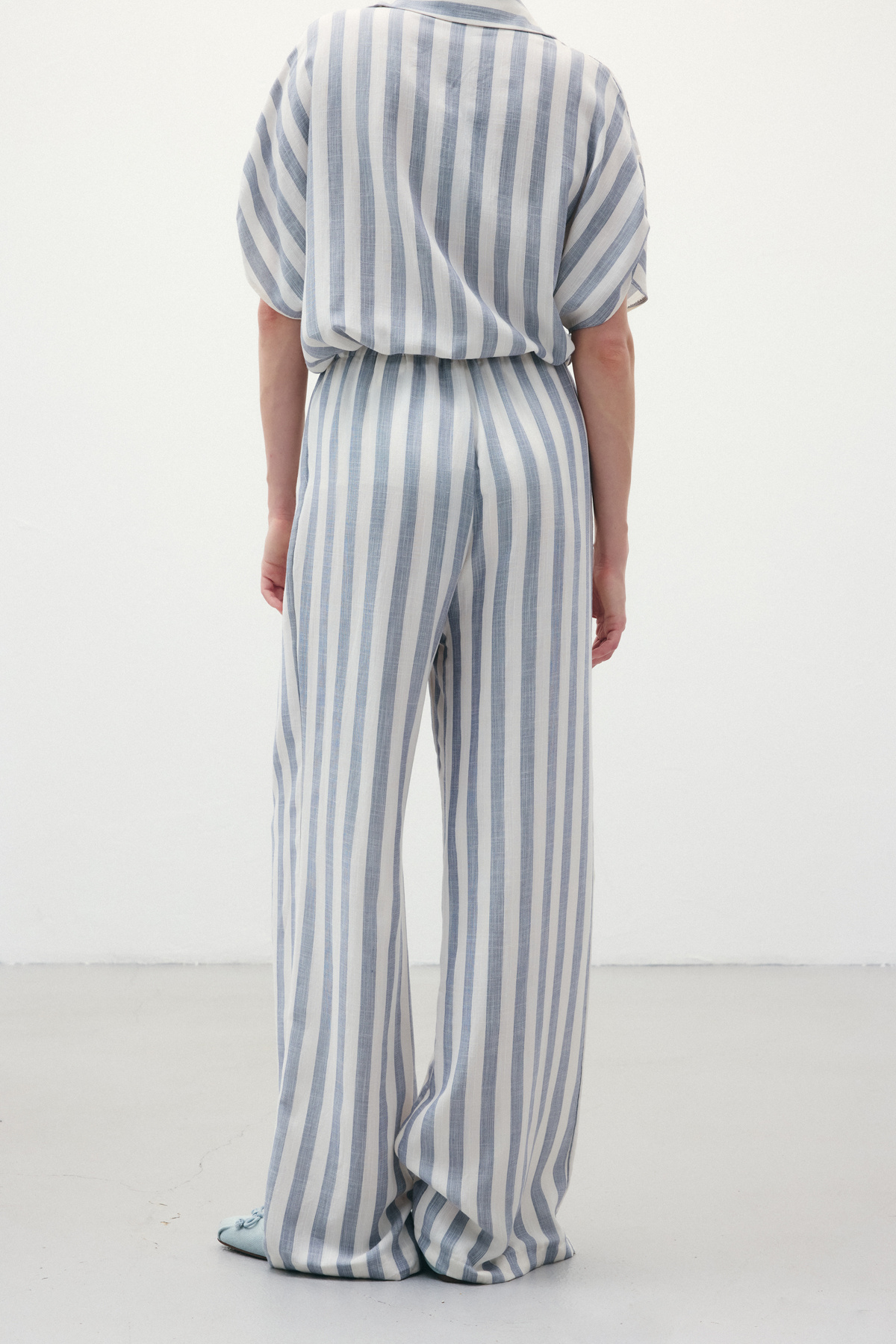 Çizgili Keten Karışımlı Pantolon - Lacivert