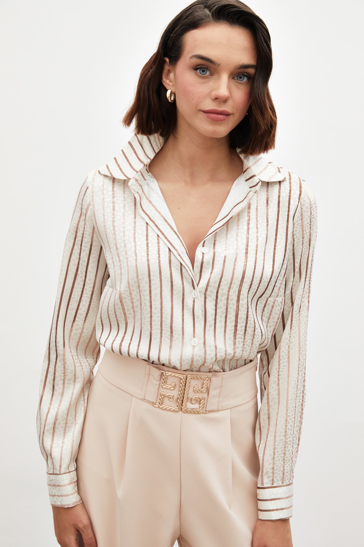 Çizgili Klasik Gömlek - KAHVE