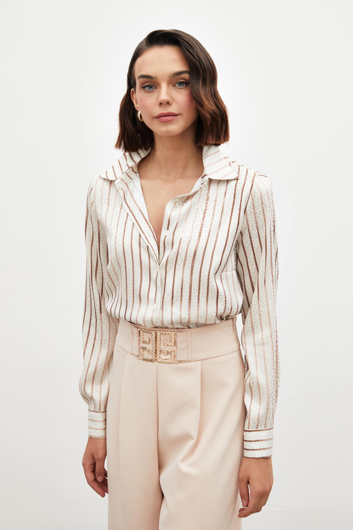 Çizgili Klasik Gömlek - KAHVE