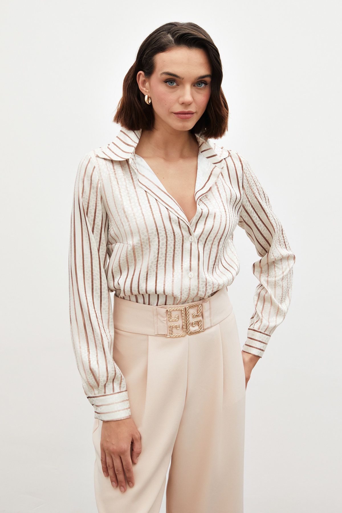 Çizgili Klasik Gömlek - KAHVE