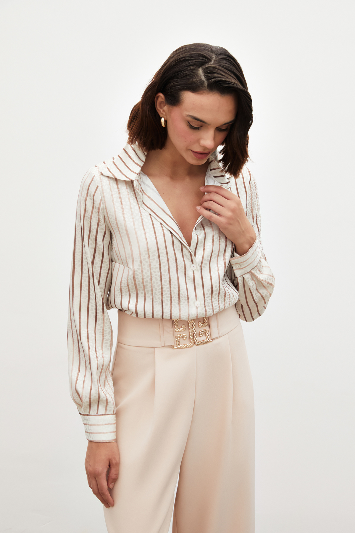 Çizgili Klasik Gömlek - KAHVE