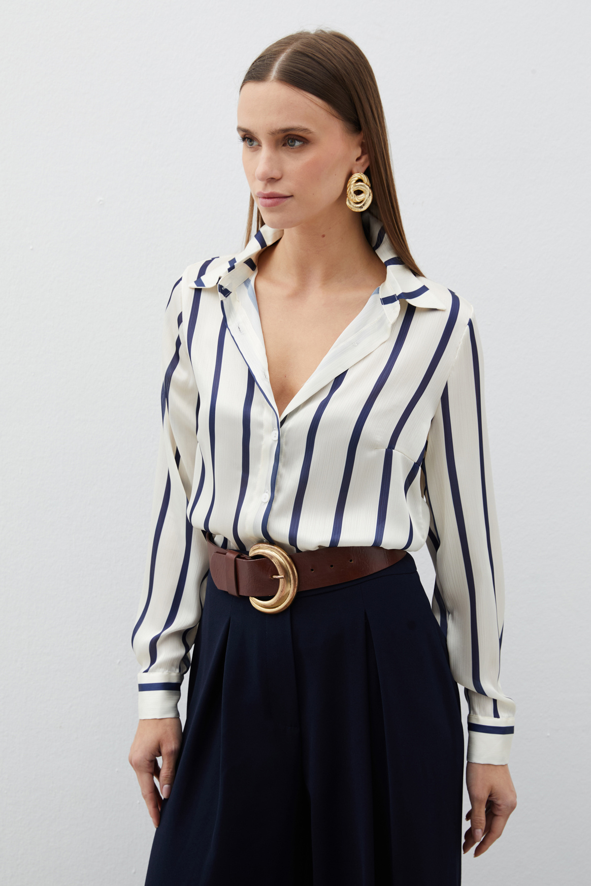 Çizgili Klasik Gömlek - LACİVERT