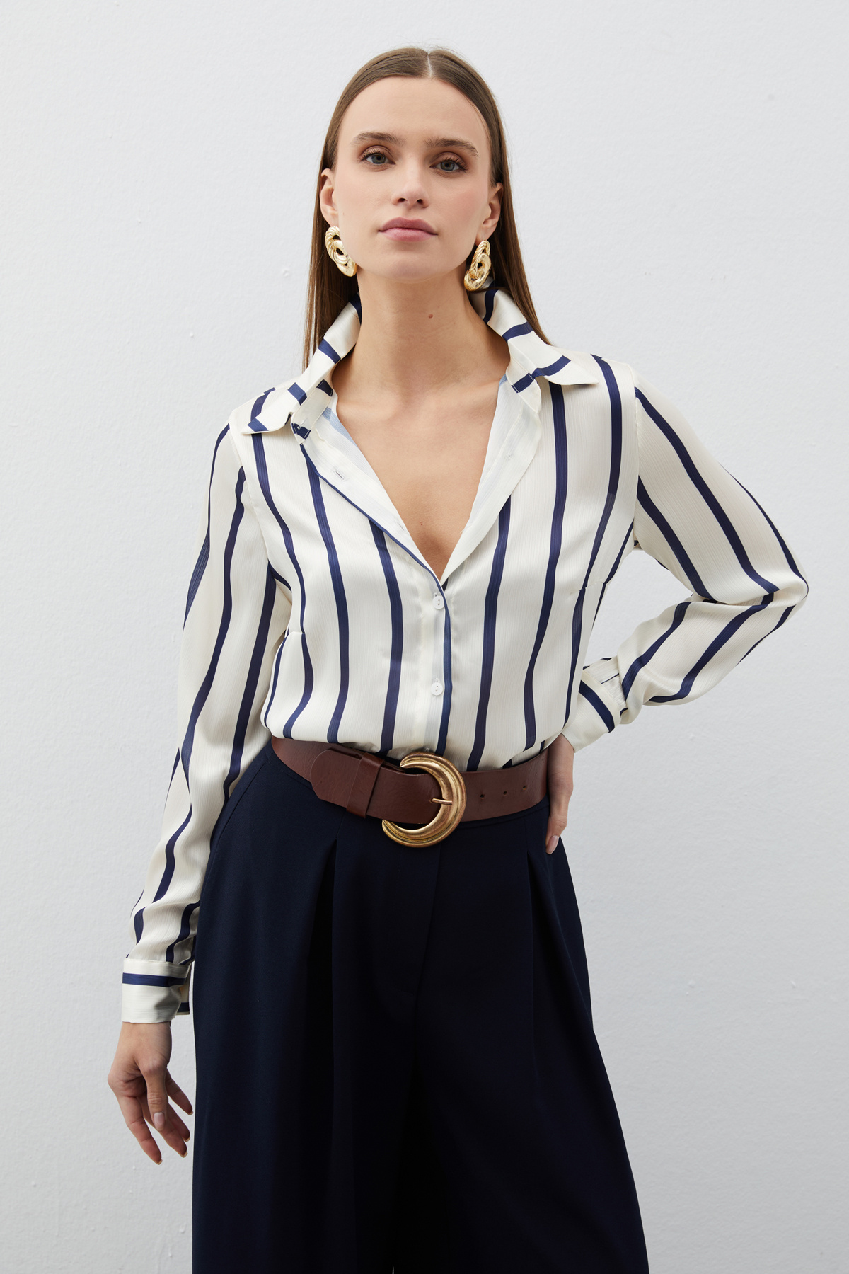 Çizgili Klasik Gömlek - LACİVERT