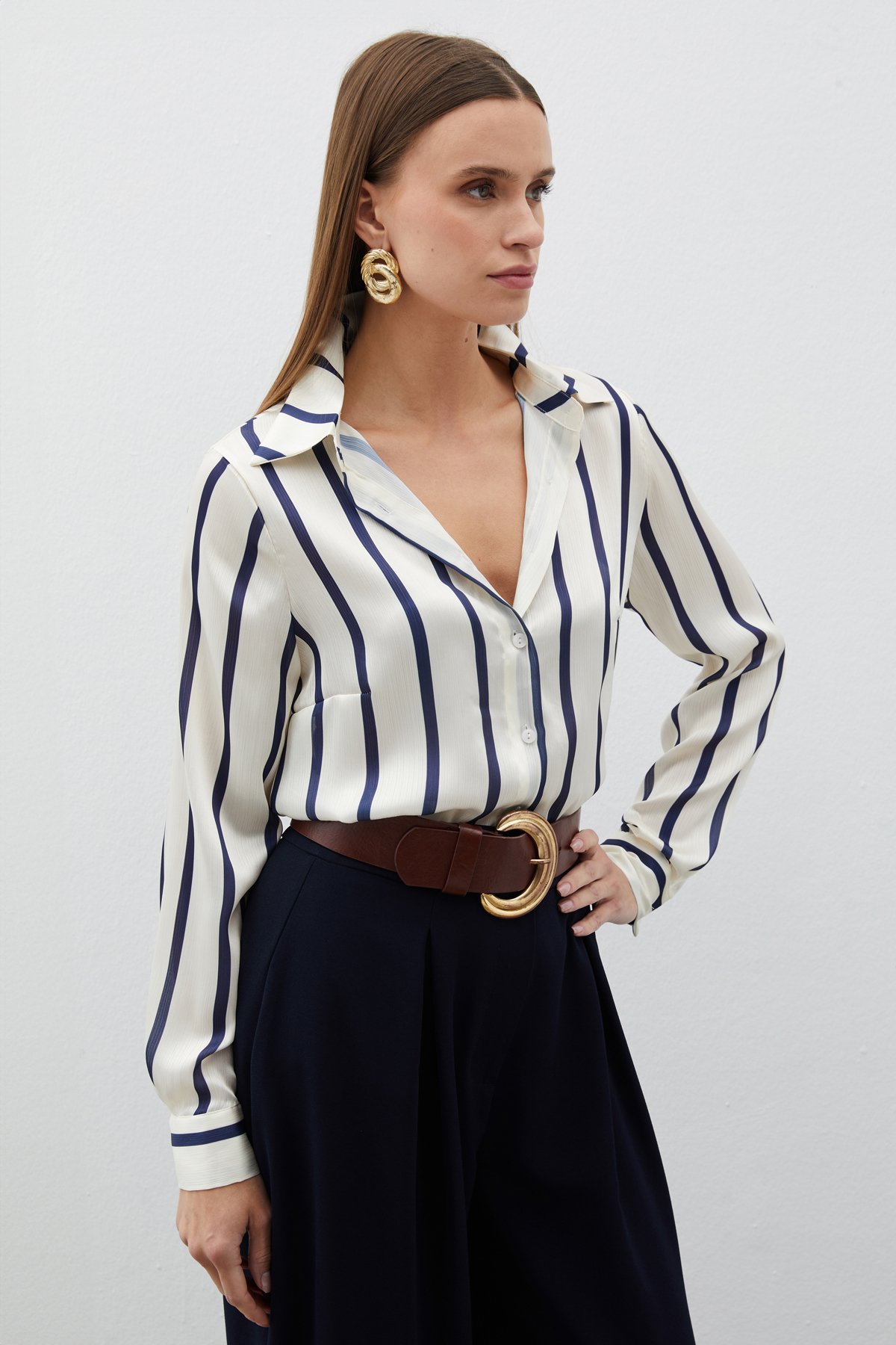 Çizgili Klasik Gömlek - LACİVERT