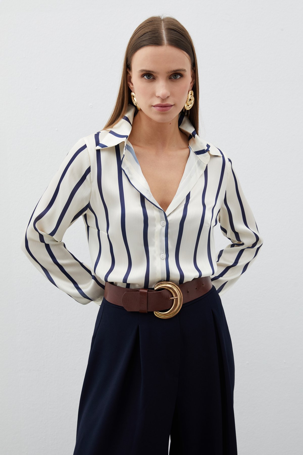 Çizgili Klasik Gömlek - LACİVERT