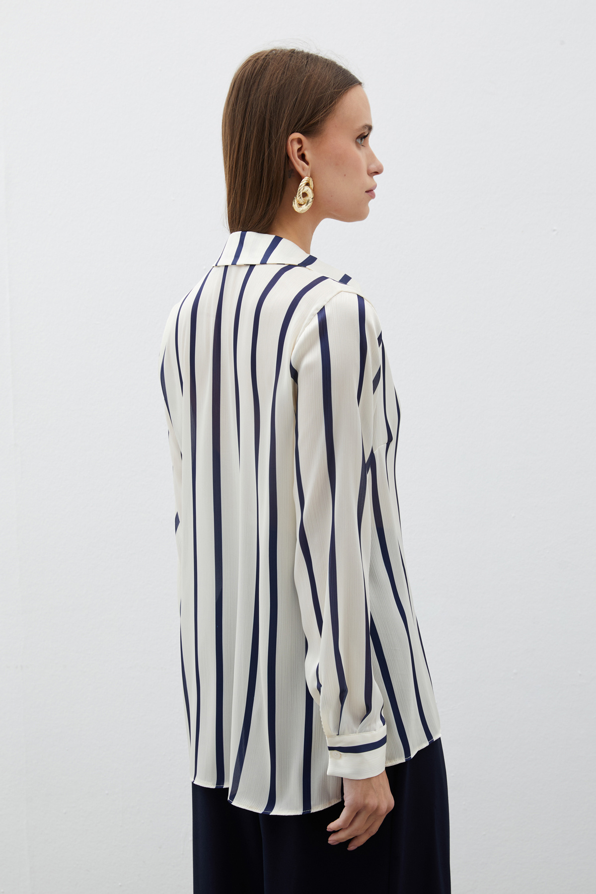 Çizgili Klasik Gömlek - LACİVERT