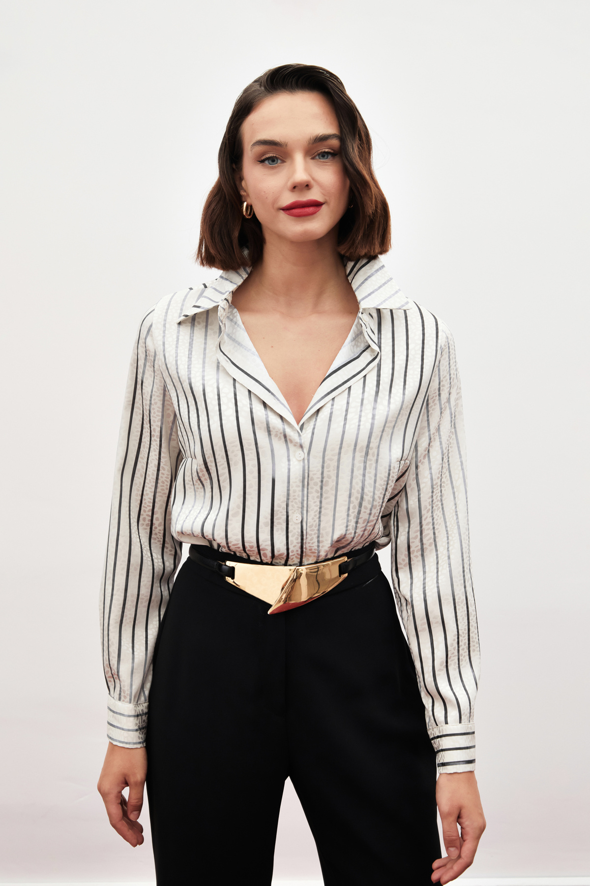 Çizgili Klasik Gömlek - SİYAH