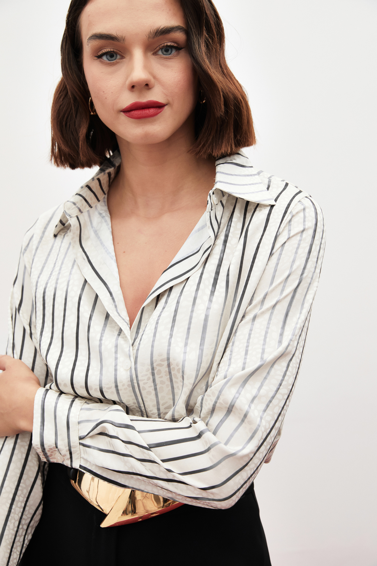 Çizgili Klasik Gömlek - SİYAH