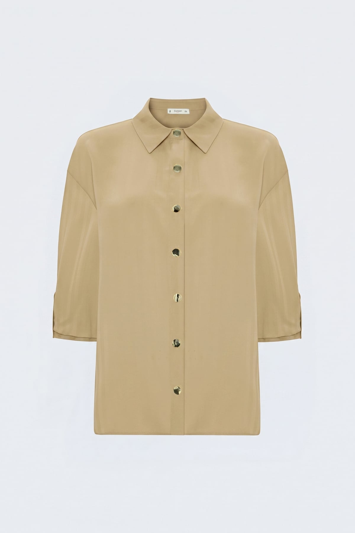 Striped Roll-Up Sleeve Shirt - Beıge