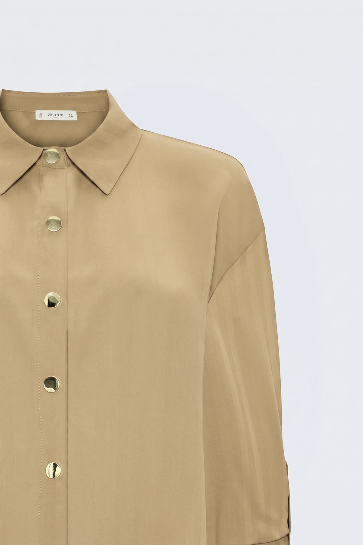 Striped Roll-Up Sleeve Shirt - Beıge