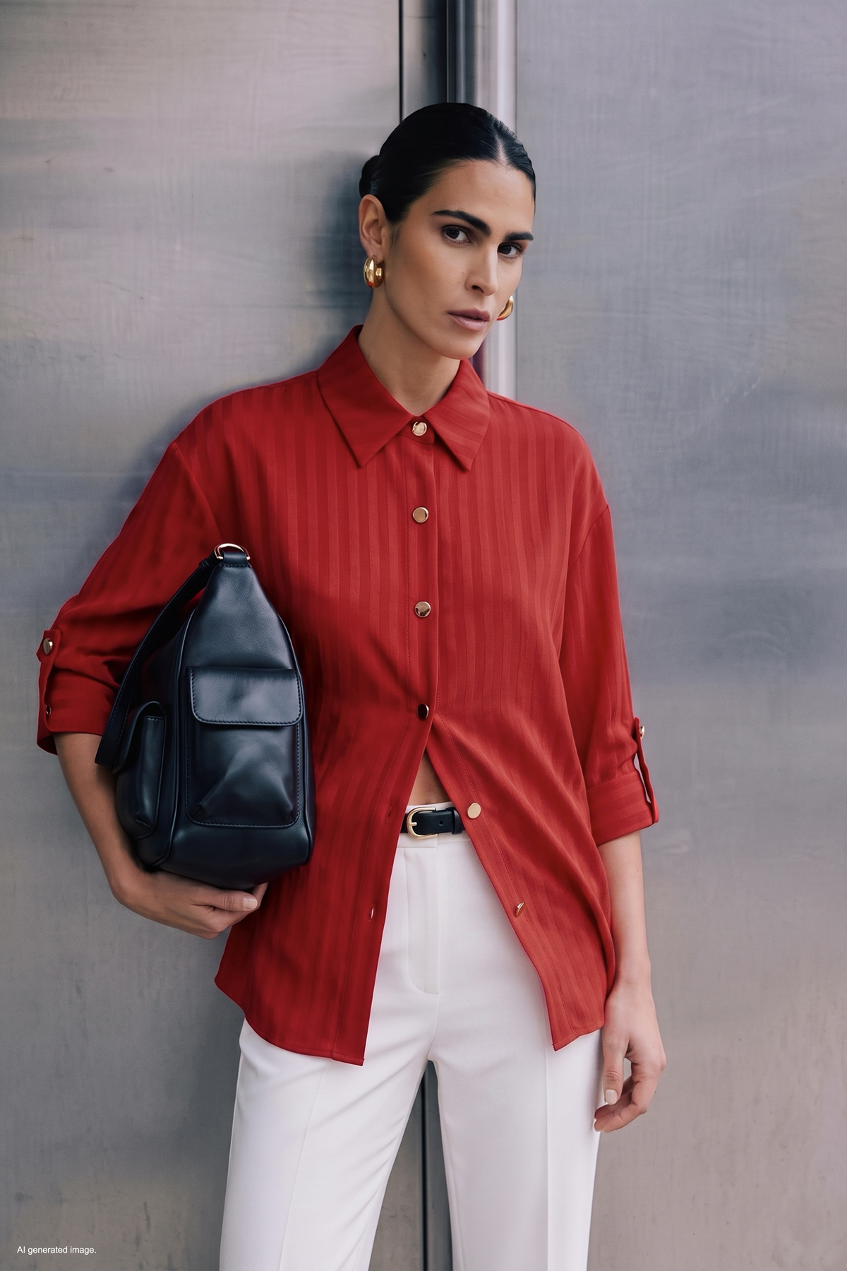 Striped Roll-Up Sleeve Shirt - Red