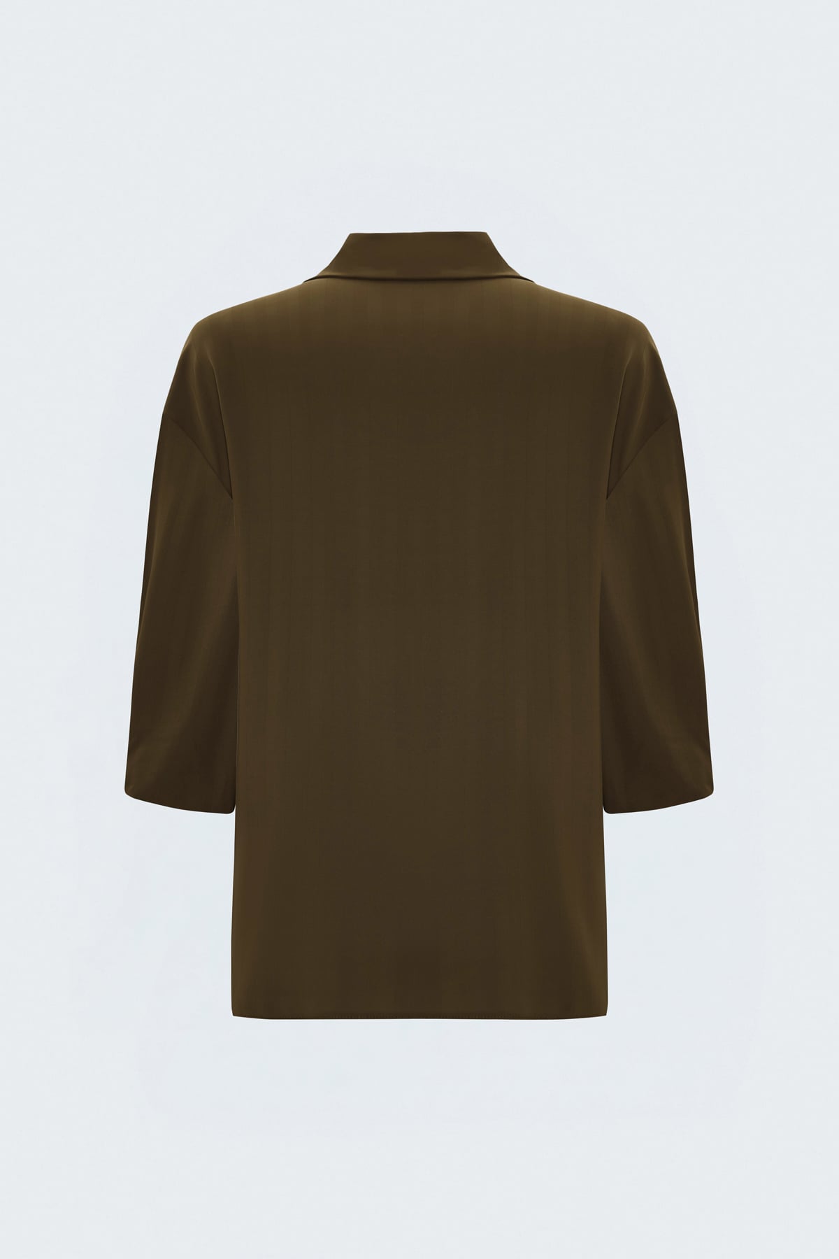 Striped Roll-Up Sleeve Shirt - Coffee wıth mılk