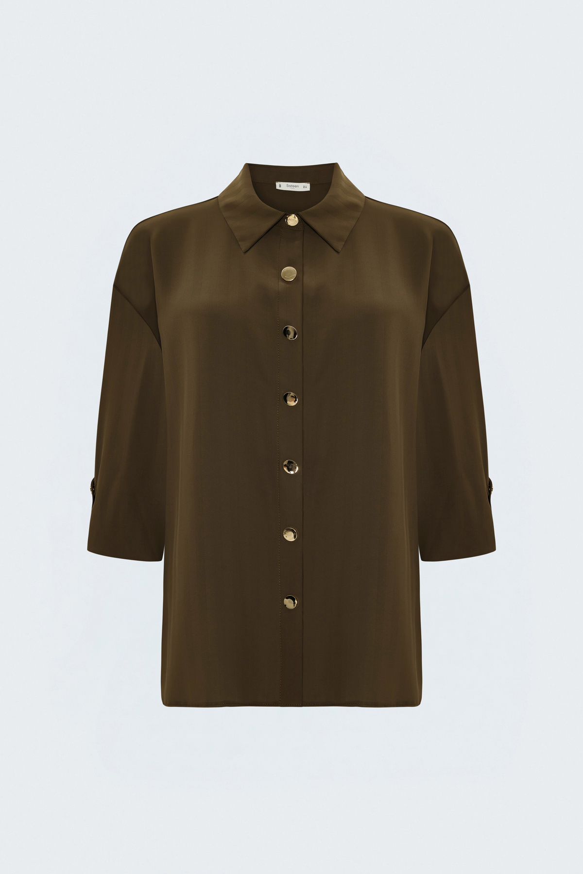 Striped Roll-Up Sleeve Shirt - Coffee wıth mılk
