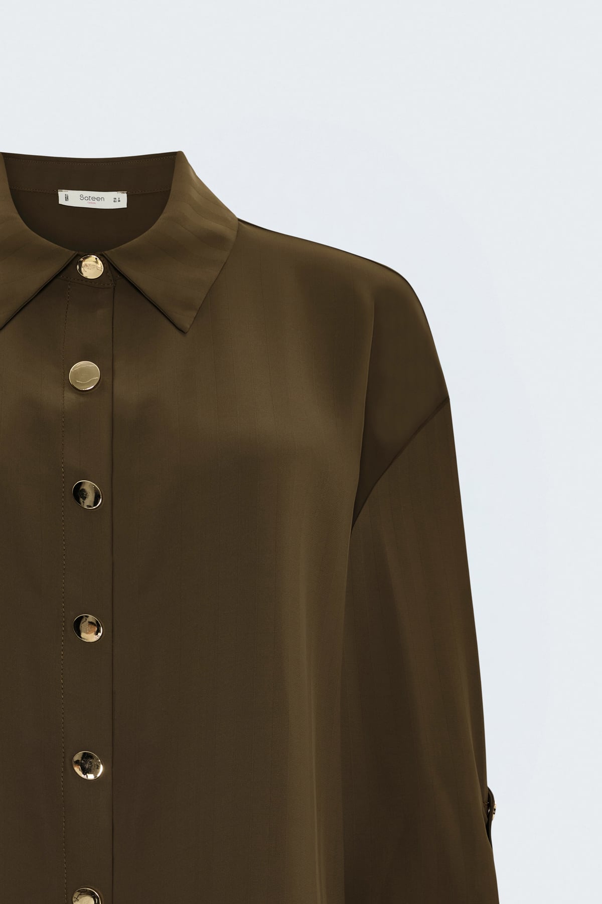 Striped Roll-Up Sleeve Shirt - Coffee wıth mılk