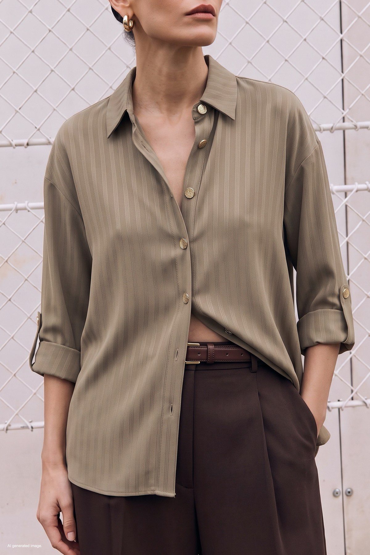 Striped Roll-Up Sleeve Shirt - Stone
