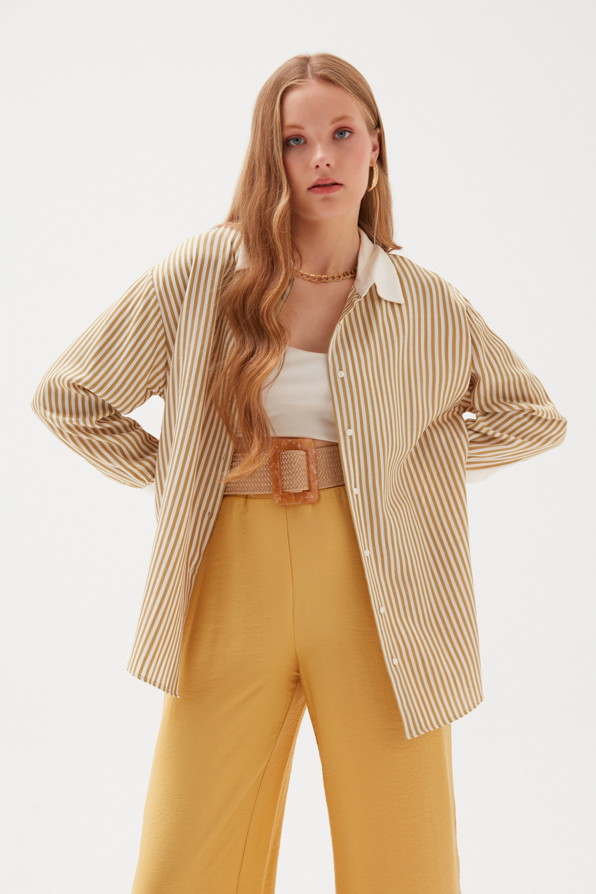 Striped Oversize Shirt - MUSTARD