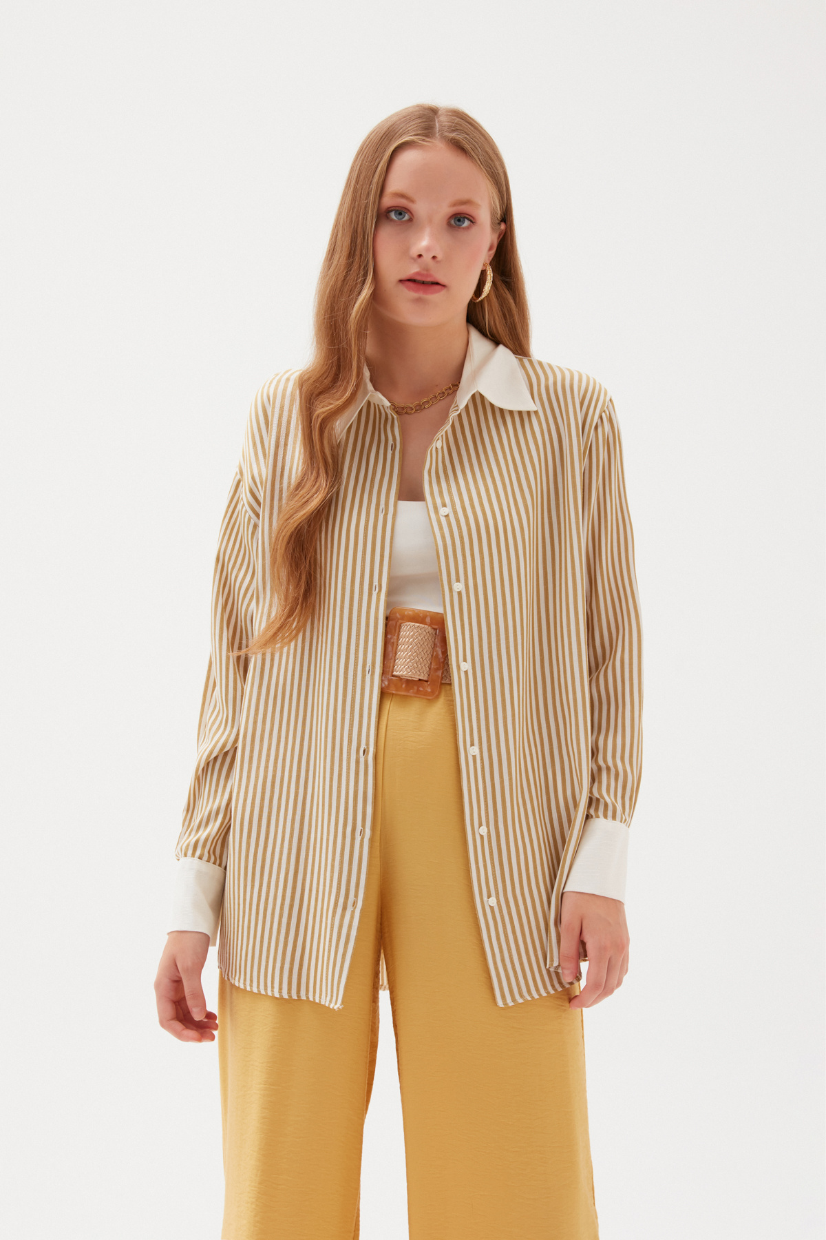 Striped Oversize Shirt - MUSTARD