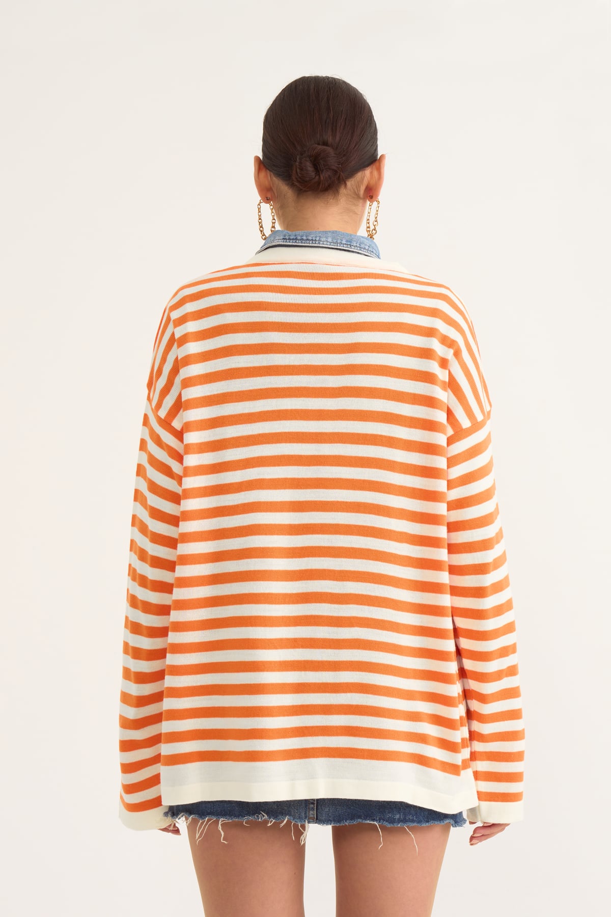 Striped oversize knit sweater - ORANJ