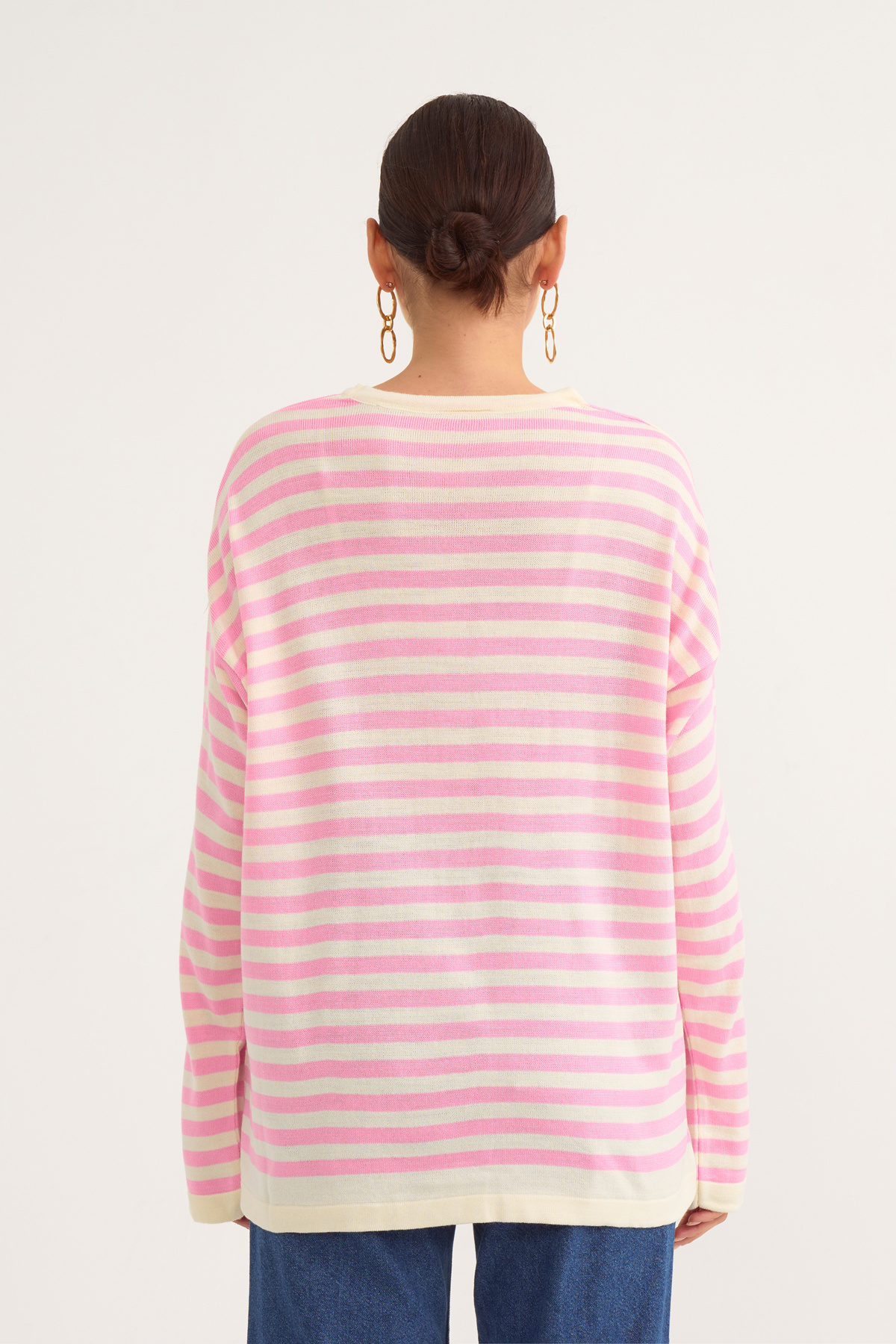 Striped oversize knit sweater - PINK