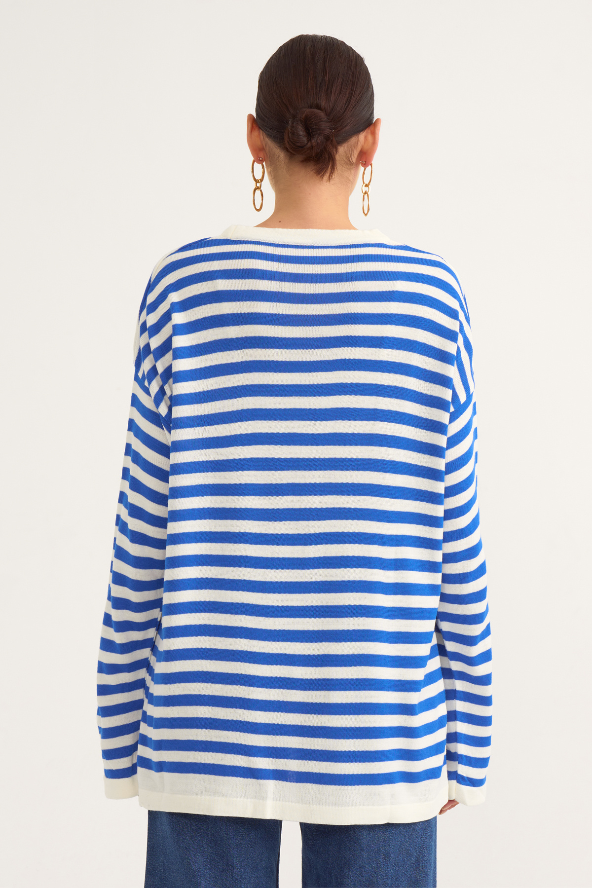Striped oversize knit sweater - SAX BLUE