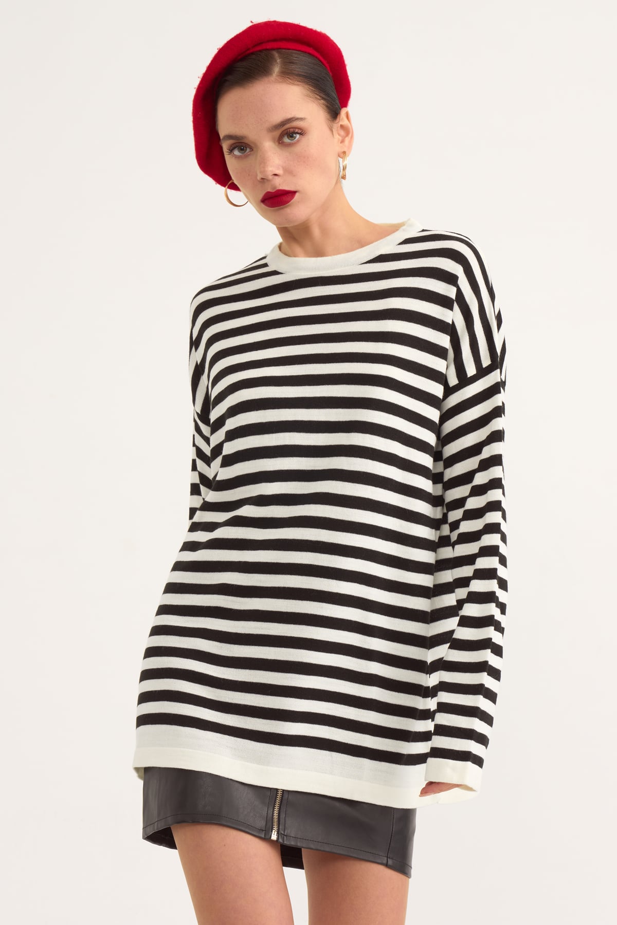 Striped oversize knit sweater - BLACK