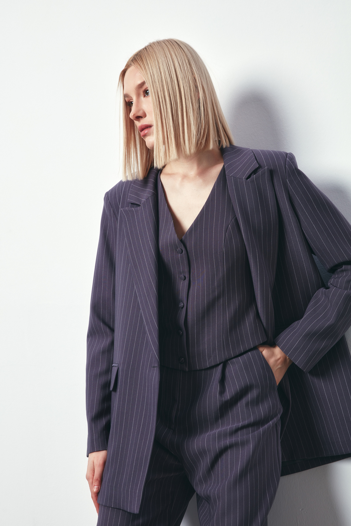 Çizgili Salaş Ceket - GRİ