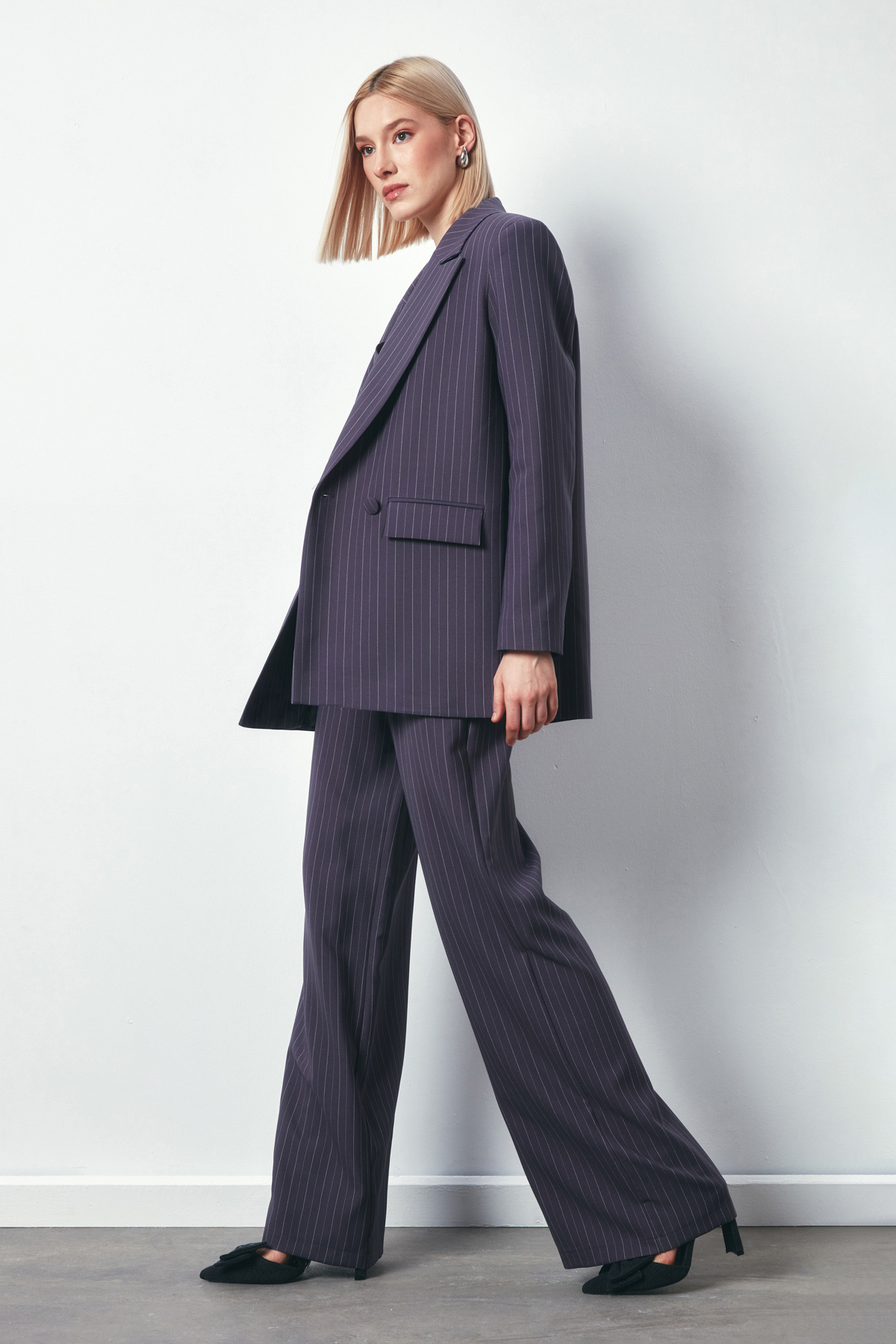 Çizgili Salaş Ceket - GRİ