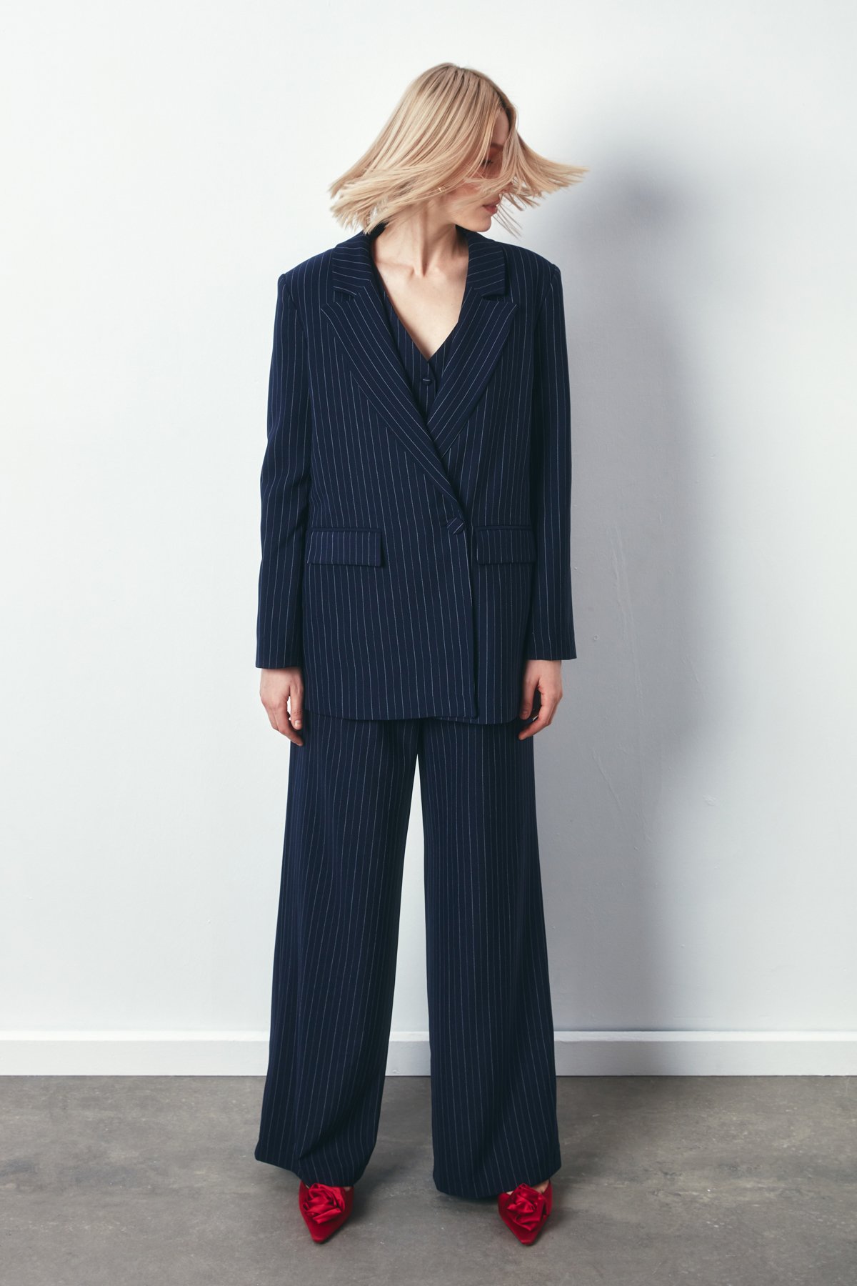 Çizgili Salaş Ceket - LACİVERT