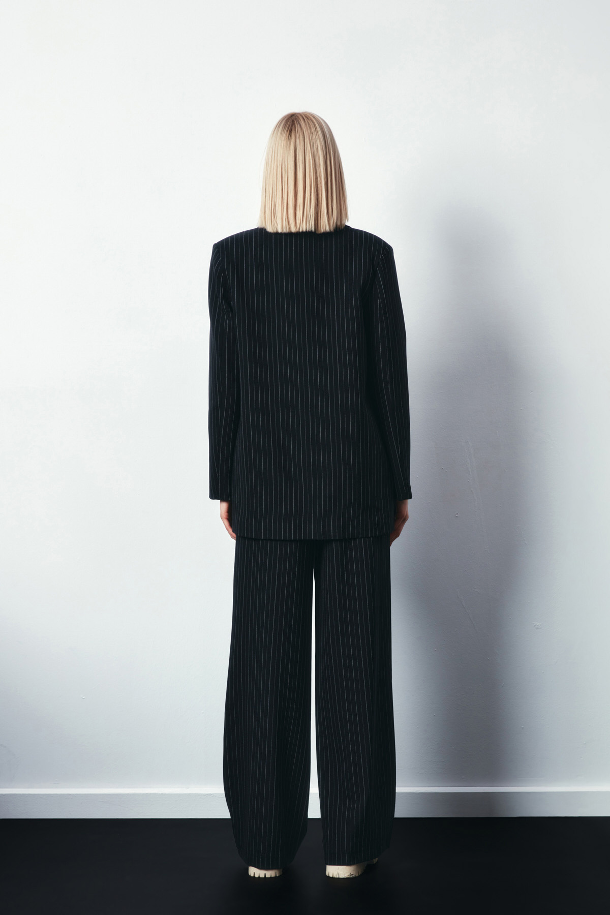 Çizgili Salaş Ceket - SİYAH