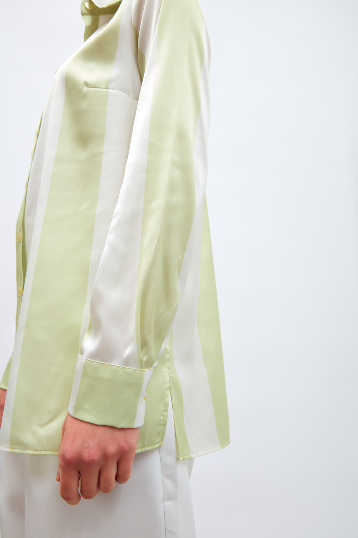 Çizgili Salaş Gömlek - HAKİ