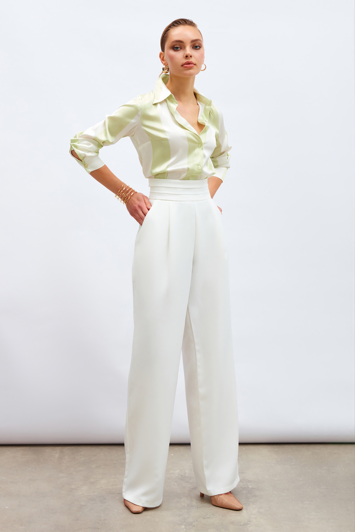 Çizgili Salaş Gömlek - HAKİ