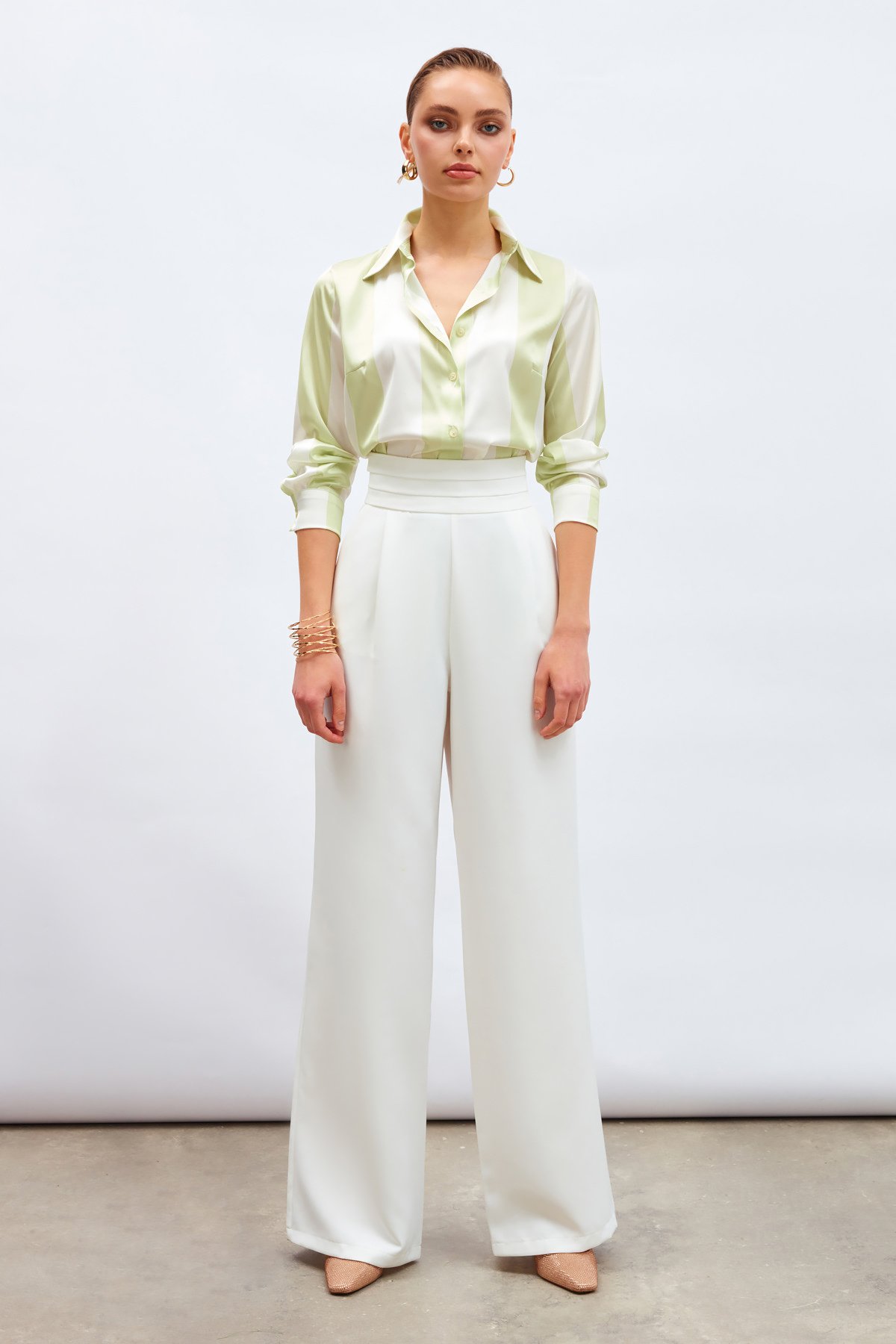 Çizgili Salaş Gömlek - HAKİ